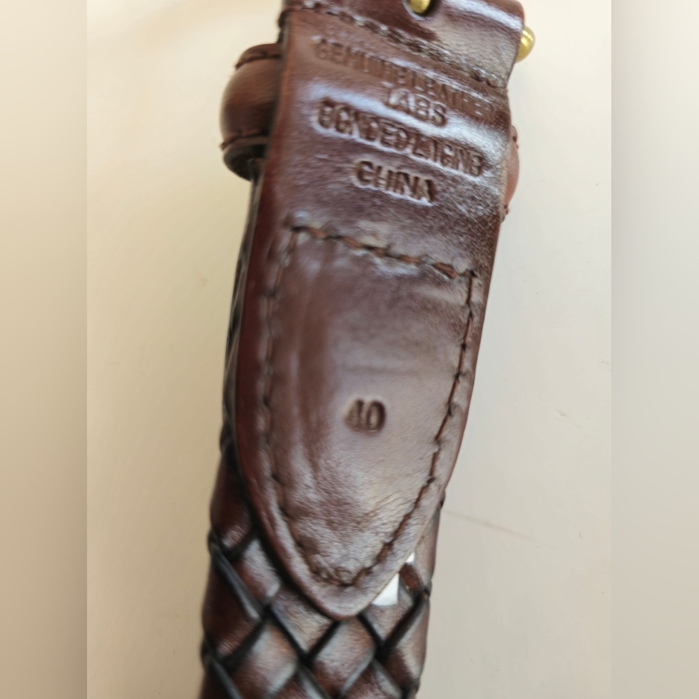 Men's Genuine Leather Braided Brown Belt Bonded Lacing  Brass Buckle Size 40 - Picture 8 of 15